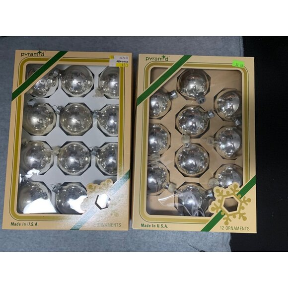 Vintage Pyramid Decorative Silver Glass Christmas Ornaments Set Of 24 - Picture 1 of 6